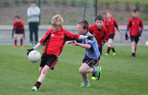 Kevin Lovett of Killygarry GAA U10s shows off his skills he has learned at the club during a match against Knocknacarra on Saturday morning, part of the official reopening programme.  Photo: Lorraine Teevan